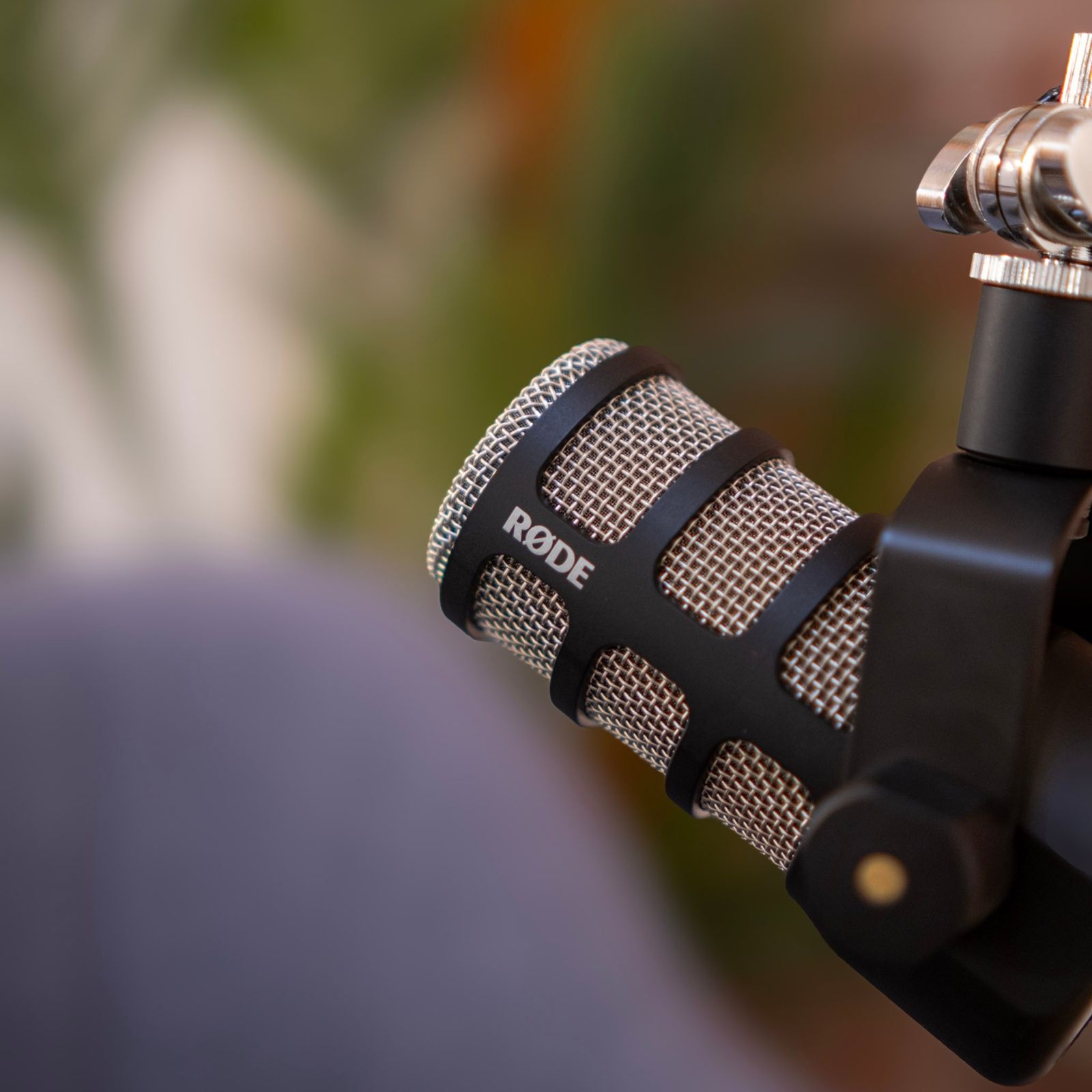 Close-up of a studio podcast microphone
